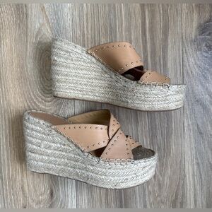 Marc Fisher LTD Studded Espadrille Wedge Sandals Tan Leather NWT Size 7